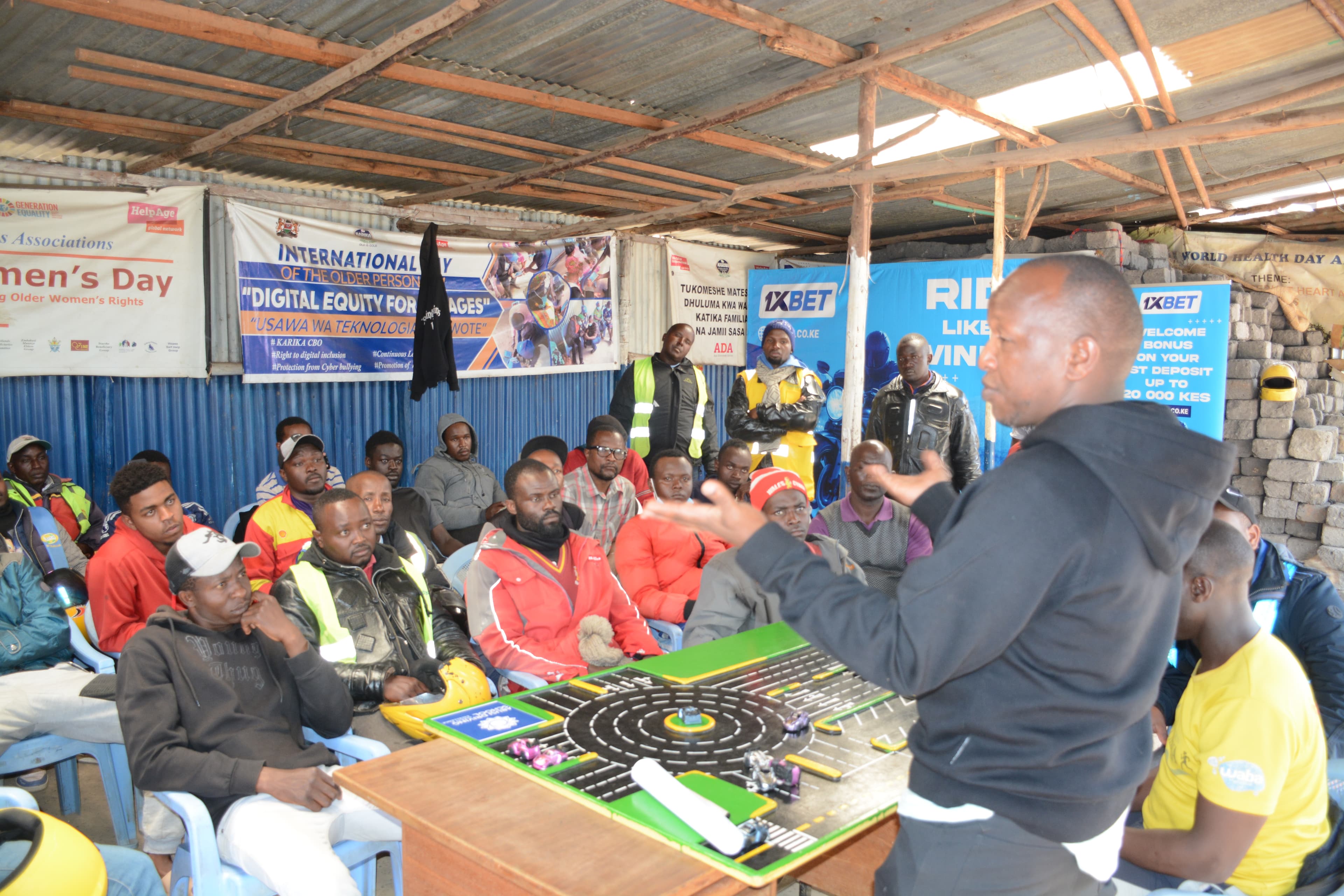 ARUSi facilitator during a motorcycle rider-safety training session in Riruta.