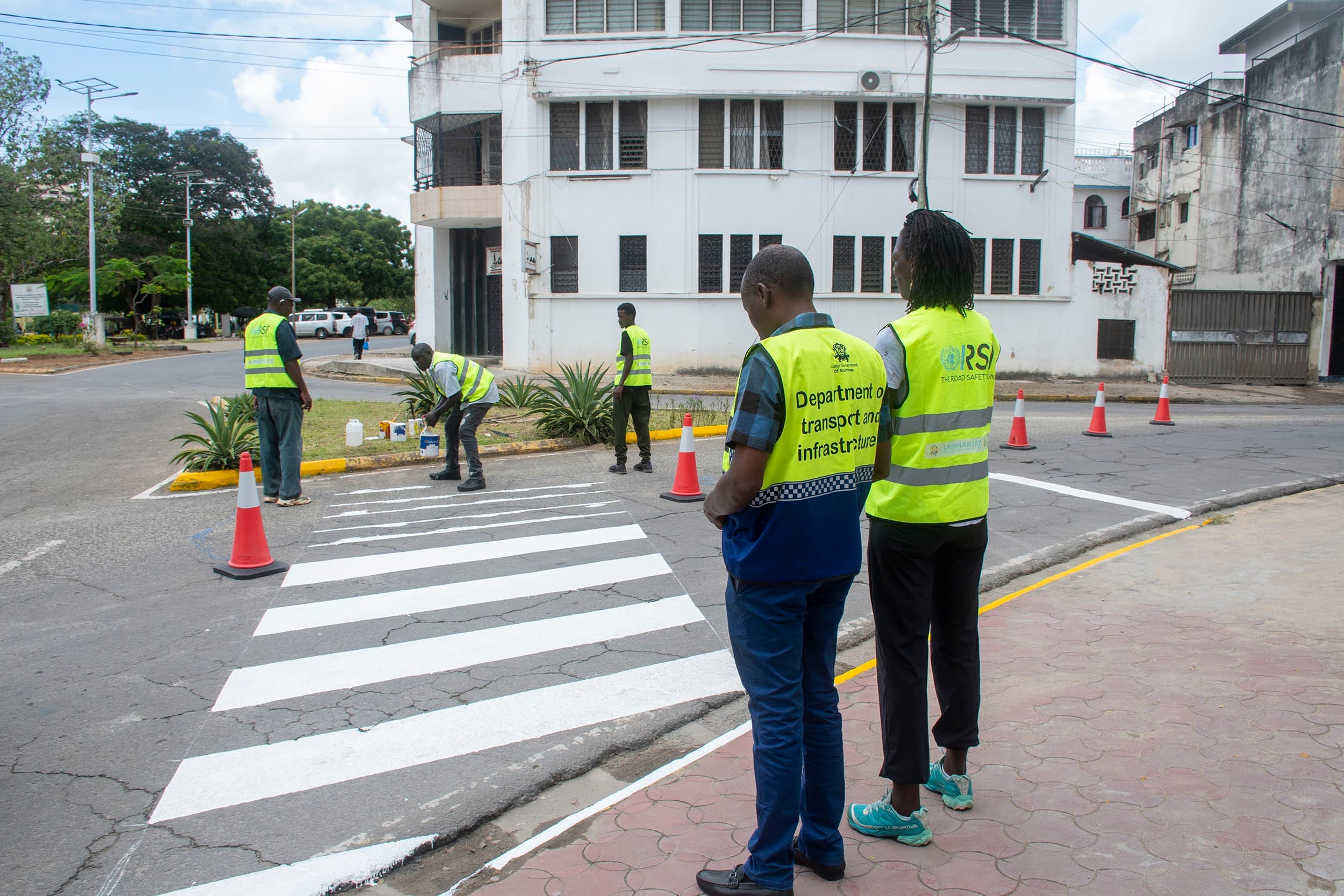 Completed pedestrian crossing and road-safety intervention in Mombasa.